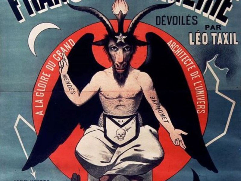 Werbeplakat für Léo Taxils Schrift "Les Mystères de la Franc-Maçonnerie", Paris 1896 (Bibliothèque nationale de France)